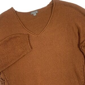Cupcake Open Knit Side Panel V-Neck Sweater Womens XL Rust Orange Fall Pullover